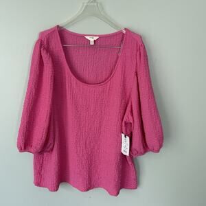 Terra & Sky Pink Shirt Blouse Top Gauzy Stretch Plus Size 2X Puff Sleeves New